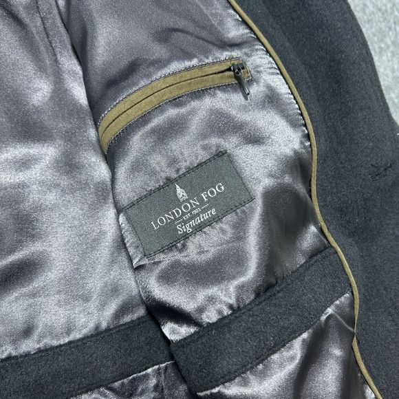 London Fog Coat Mens 40R Black Clark Classic Fit Overcoat Long Button Wool Blend - Picture 9 of 11